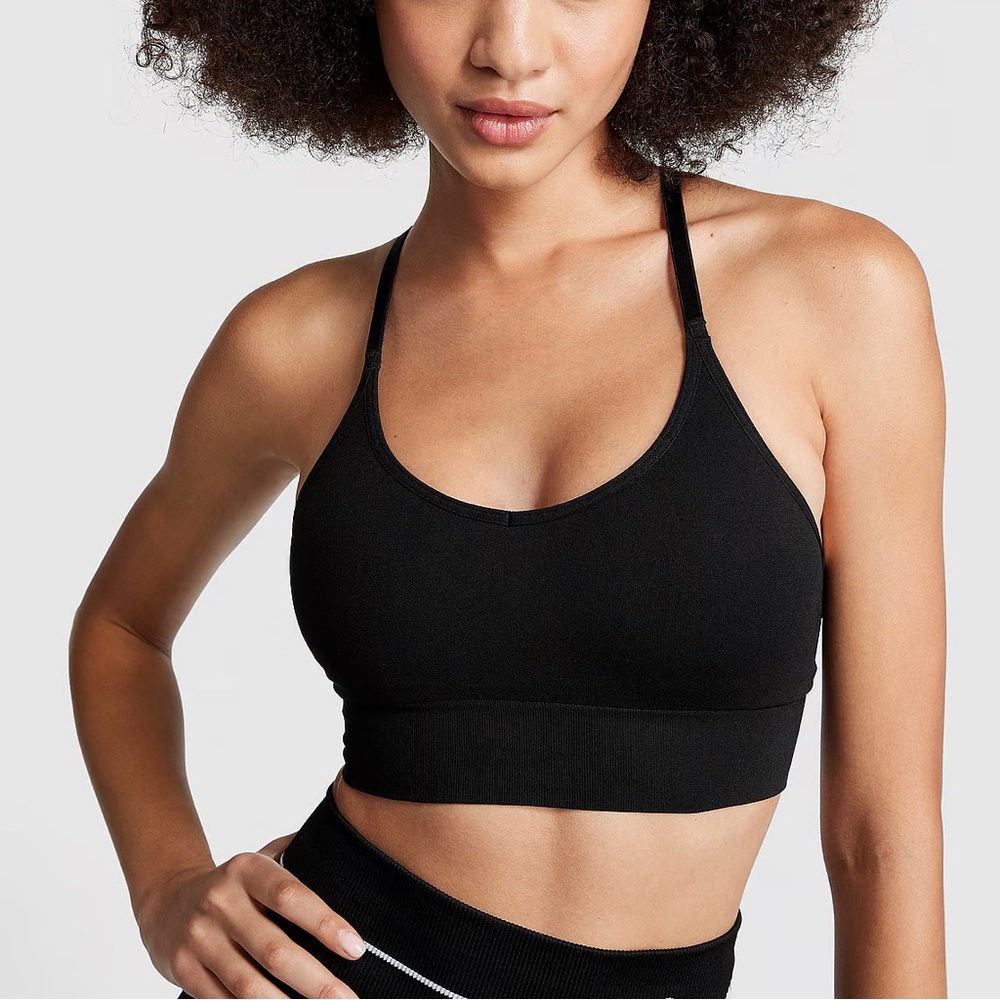 Victoria’s Secret PINK SEAMLESS RACERBACK LONGLINE SPORTS BRA Solid Black Medium